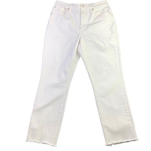 Madewell The High Rise Crop Boyjean Size 26 Tile White Raw Hem Straight Leg - Picture 2 of 7